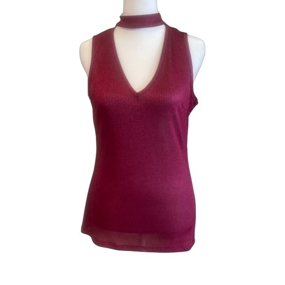 Tops - Women’s Pink Maroon Sleeveless Casual Office Party Top Blouse Shirt Size Medium.